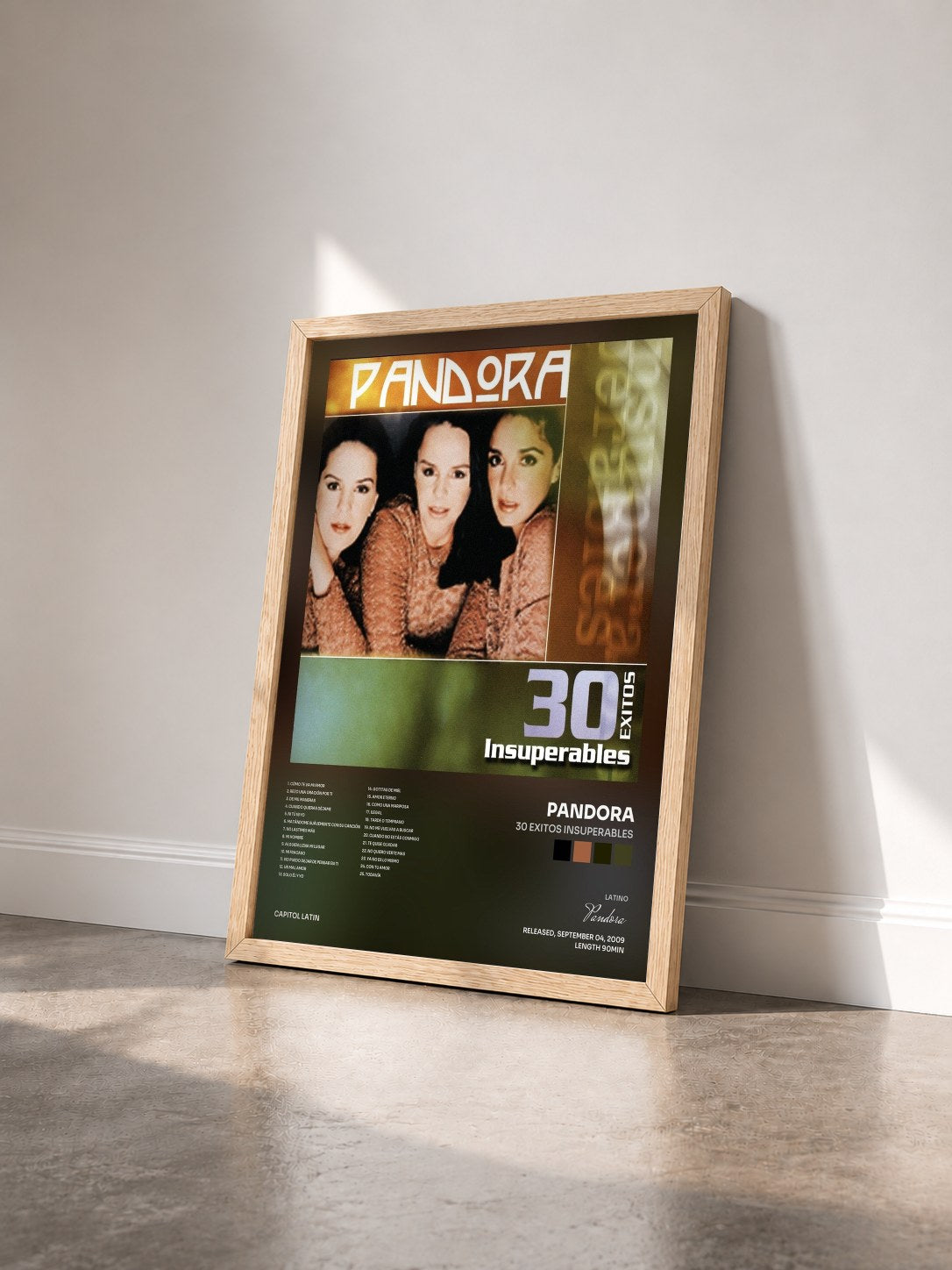 #bois Tableau de l'album 30 Exitos Insuperables de Pandora vu de trois quarts, cadre en bois brut
