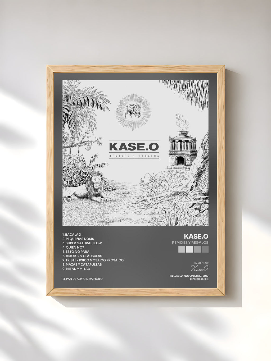 #bois Tableau de l'album Remixes y Regalos de Kase.O, cadre en bois brut, imprimé et encadré en France