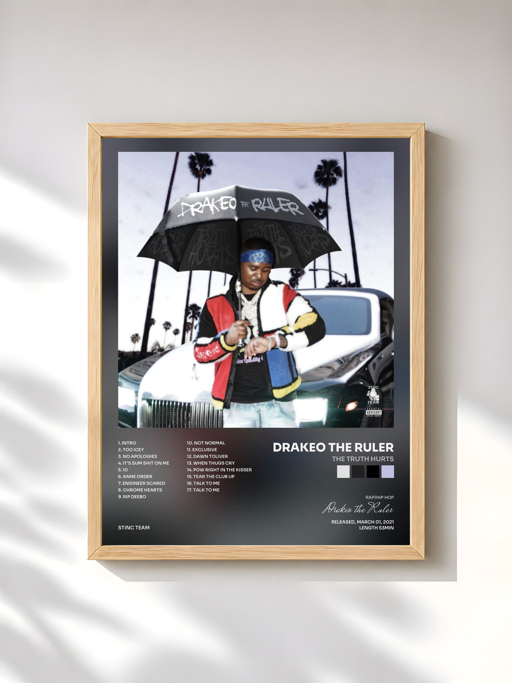 #bois Tableau de l'album The Truth Hurts de Drakeo the Ruler, cadre en bois brut, imprimé et encadré en France