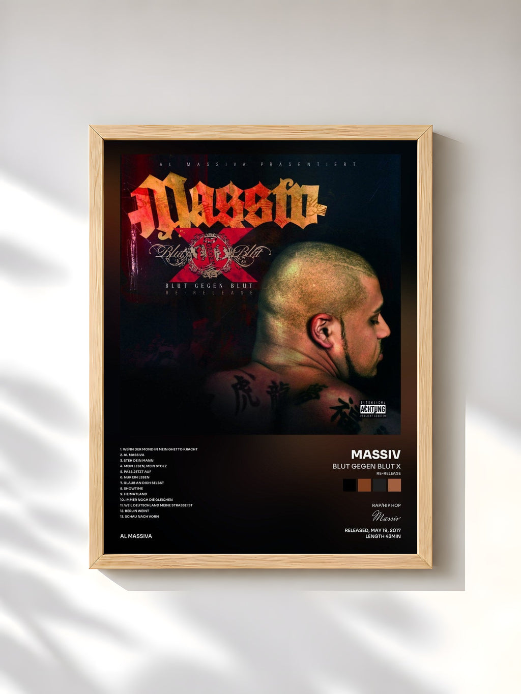 #bois Tableau de l'album Blut gegen Blut X (Re-Release) de Massiv, cadre en bois brut, imprimé et encadré en France