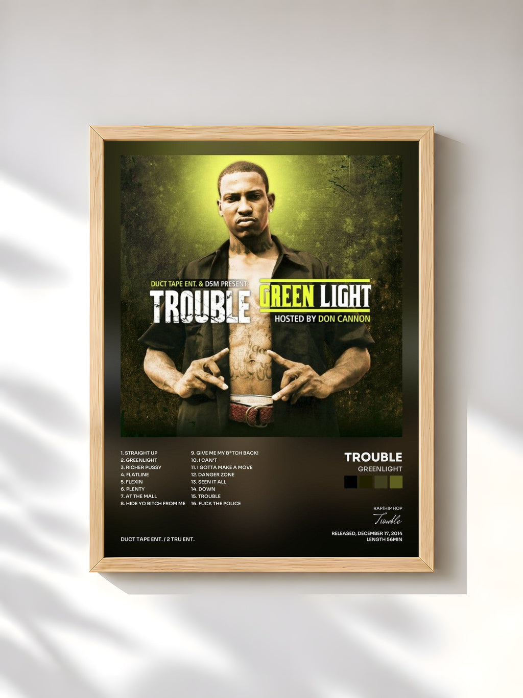 #bois Tableau de l'album Greenlight de Trouble, cadre en bois brut, imprimé et encadré en France