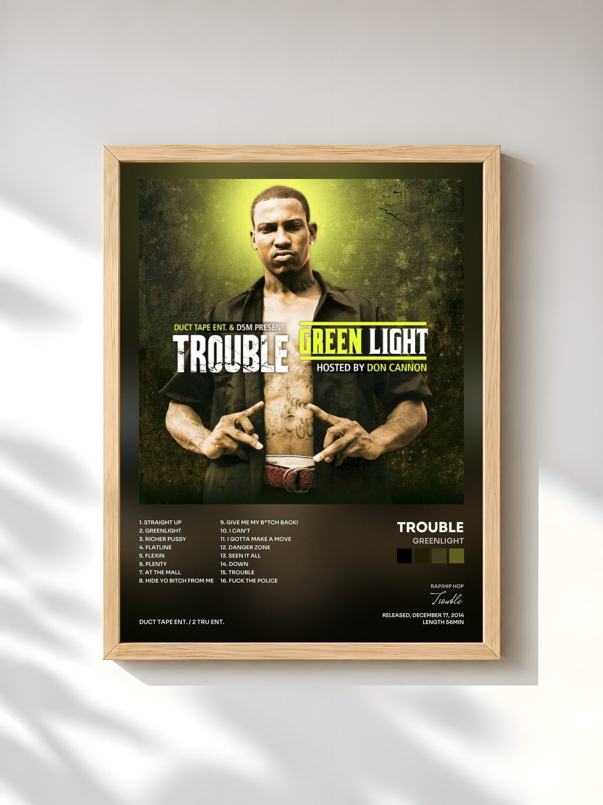#bois Tableau de l'album Greenlight de Trouble, cadre en bois brut, imprimé et encadré en France