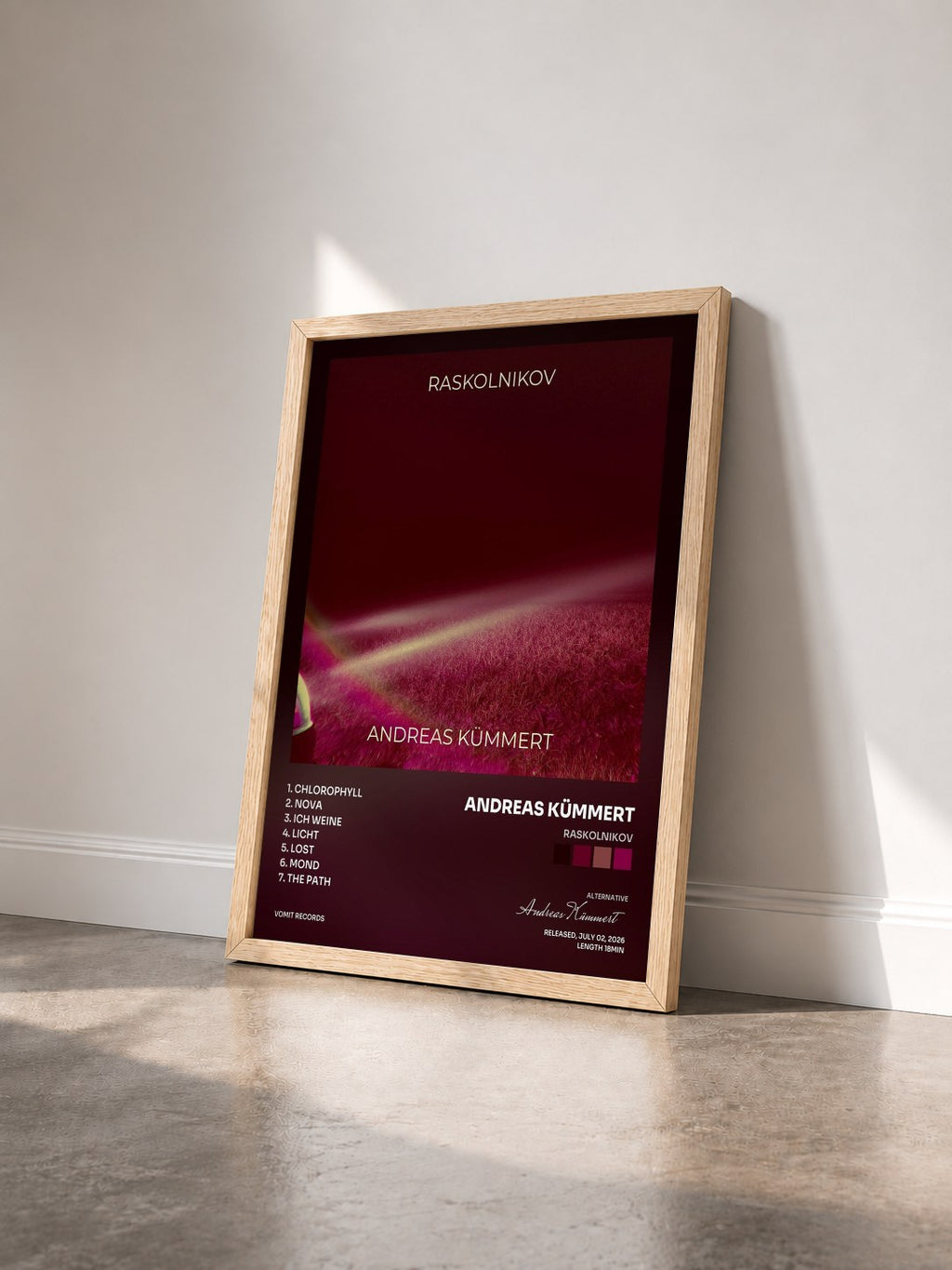 #bois Tableau de l'album Raskolnikov de Andreas Kümmert vu de trois quarts, cadre en bois brut