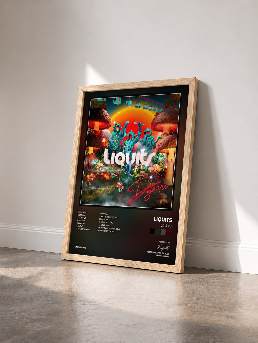 #bois Tableau de l'album Déjà Vu de Liquits vu de trois quarts, cadre en bois brut