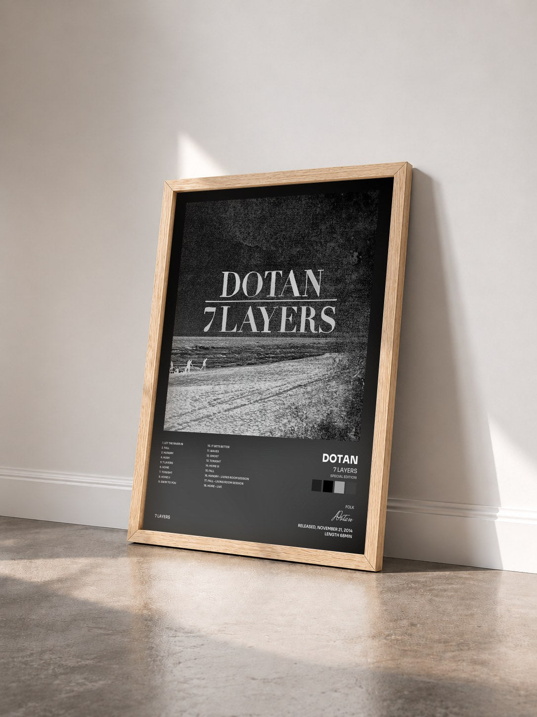 #bois Tableau de l'album 7 Layers (Special Edition) de Dotan vu de trois quarts, cadre en bois brut