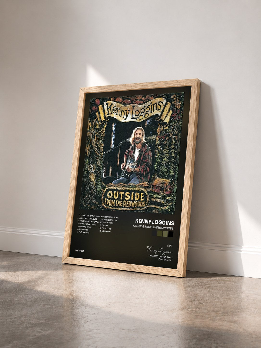 #bois Tableau de l'album Outside: From The Redwoods de Kenny Loggins vu de trois quarts, cadre en bois brut