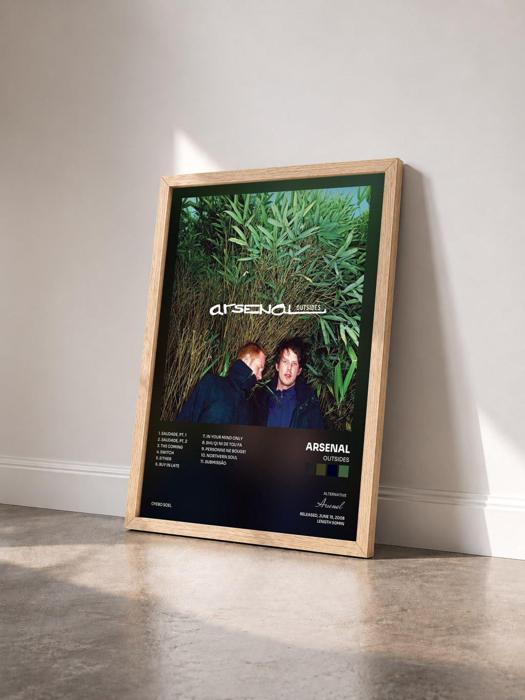 #bois Tableau de l'album Outsides de Arsenal vu de trois quarts, cadre en bois brut