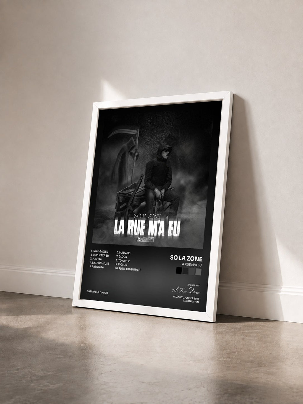 #blanc Tableau de l'album La rue m'a eu de So La Zone vu de trois quarts, cadre blanc