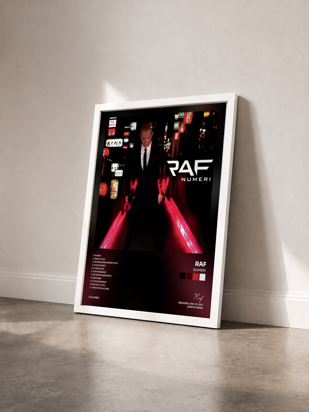 #blanc Tableau de l'album Numeri de Raf vu de trois quarts, cadre blanc