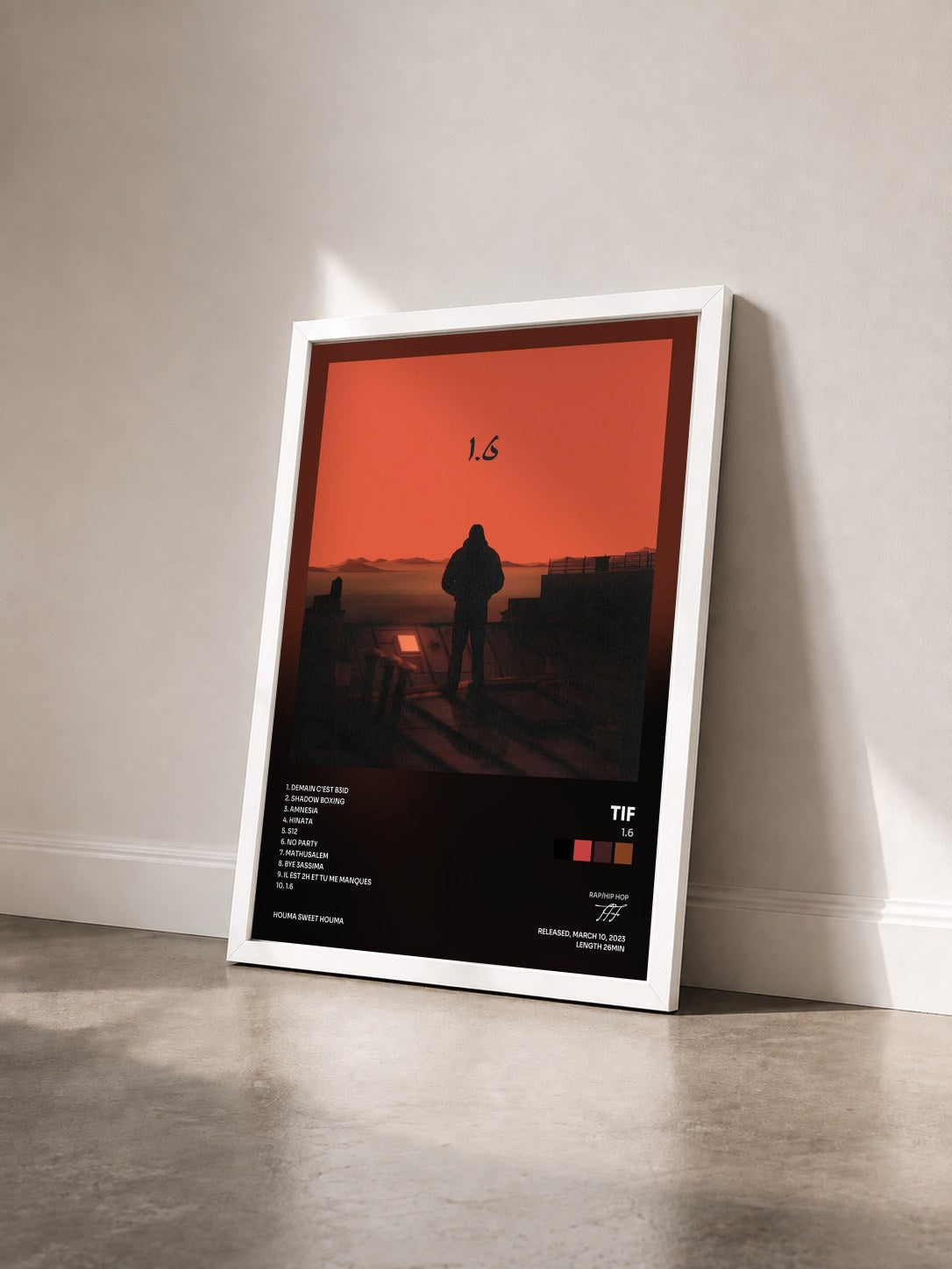 #blanc Tableau de l'album 1.6 de TIF vu de trois quarts, cadre blanc