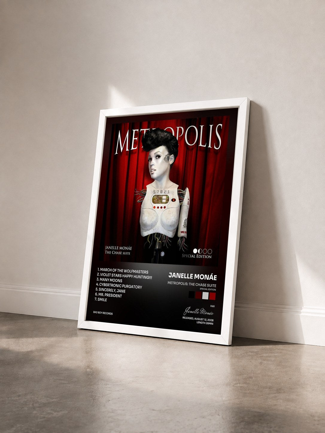 #blanc Tableau de l'album Metropolis: The Chase Suite (Special Edition) de Janelle Monáe vu de trois quarts, cadre blanc