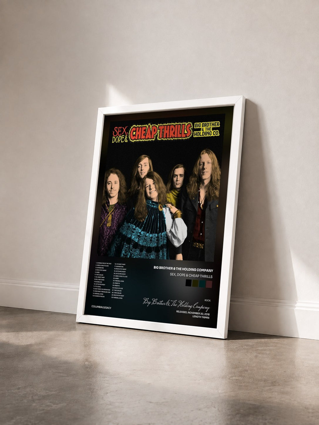 #blanc Tableau de l'album Sex, Dope & Cheap Thrills de Big Brother & The Holding Company vu de trois quarts, cadre blanc