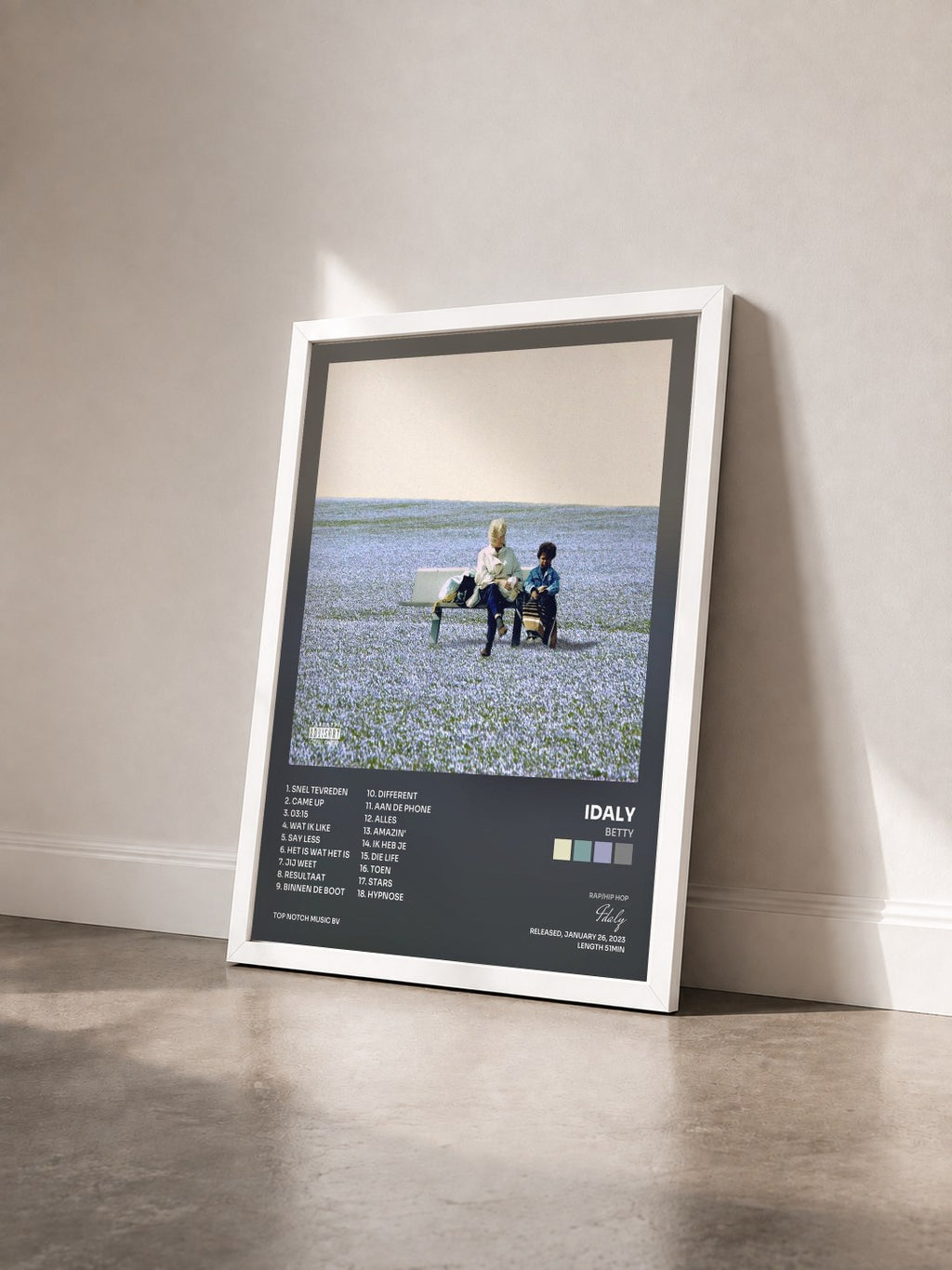 #blanc Tableau de l'album Betty de Idaly vu de trois quarts, cadre blanc