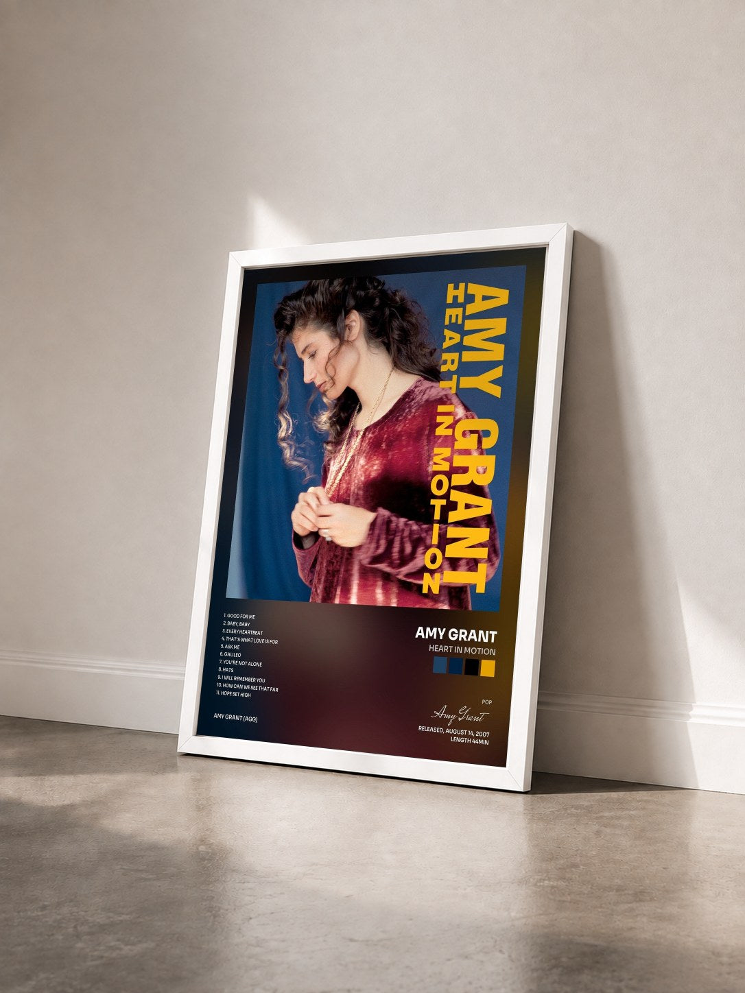 #blanc Tableau de l'album Heart In Motion de Amy Grant vu de trois quarts, cadre blanc