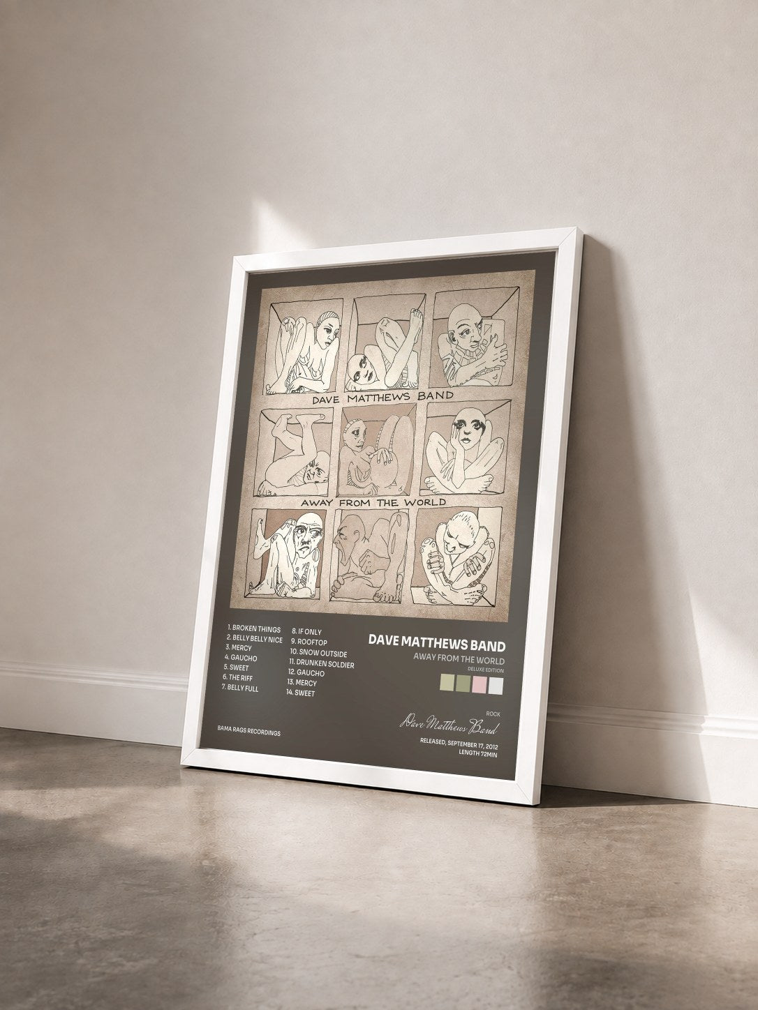 #blanc Tableau de l'album Away From The World (Deluxe Edition) de Dave Matthews Band vu de trois quarts, cadre blanc
