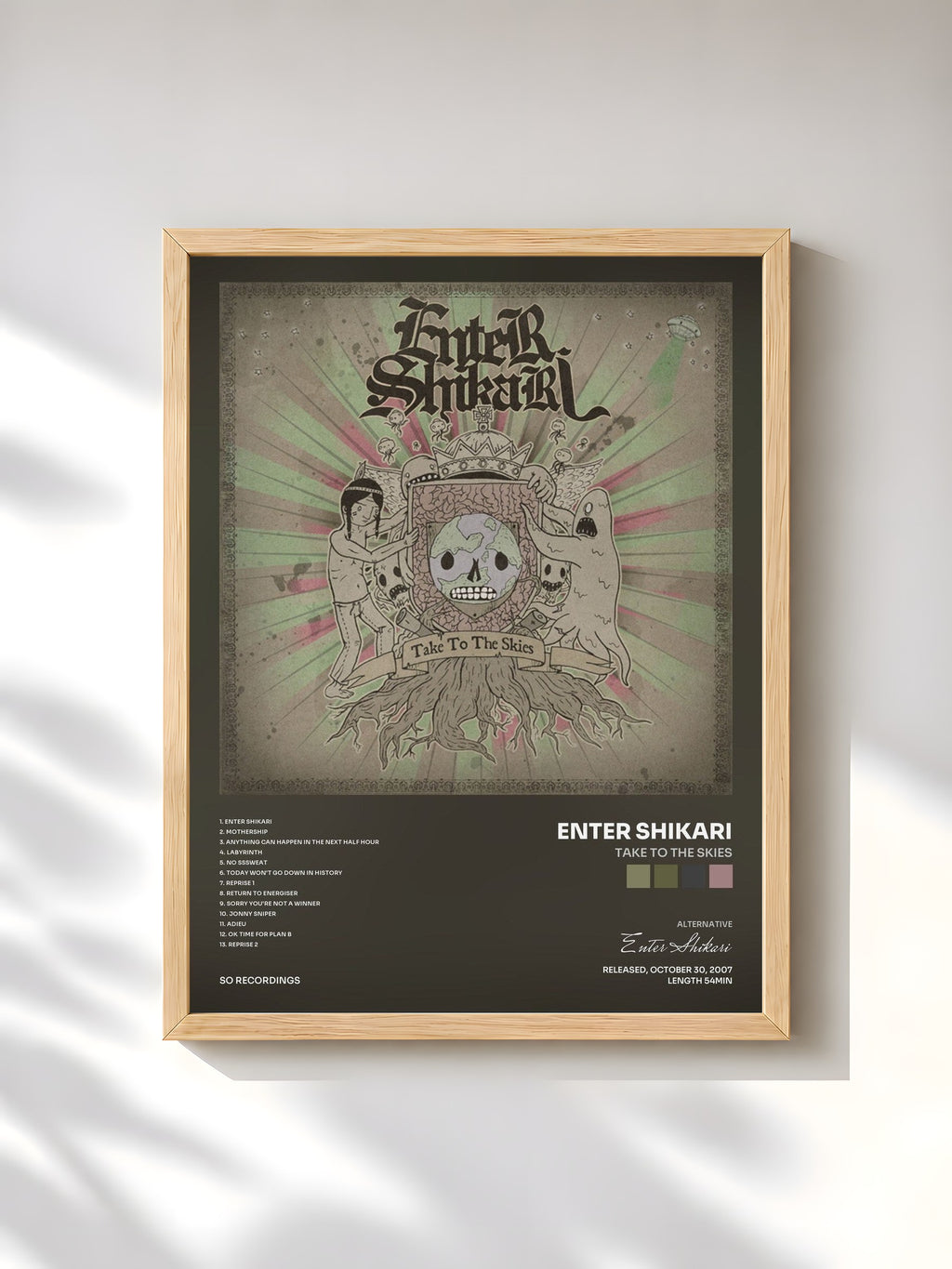 #bois Tableau de l'album Take to the Skies de Enter Shikari, cadre en bois brut, imprimé et encadré en France