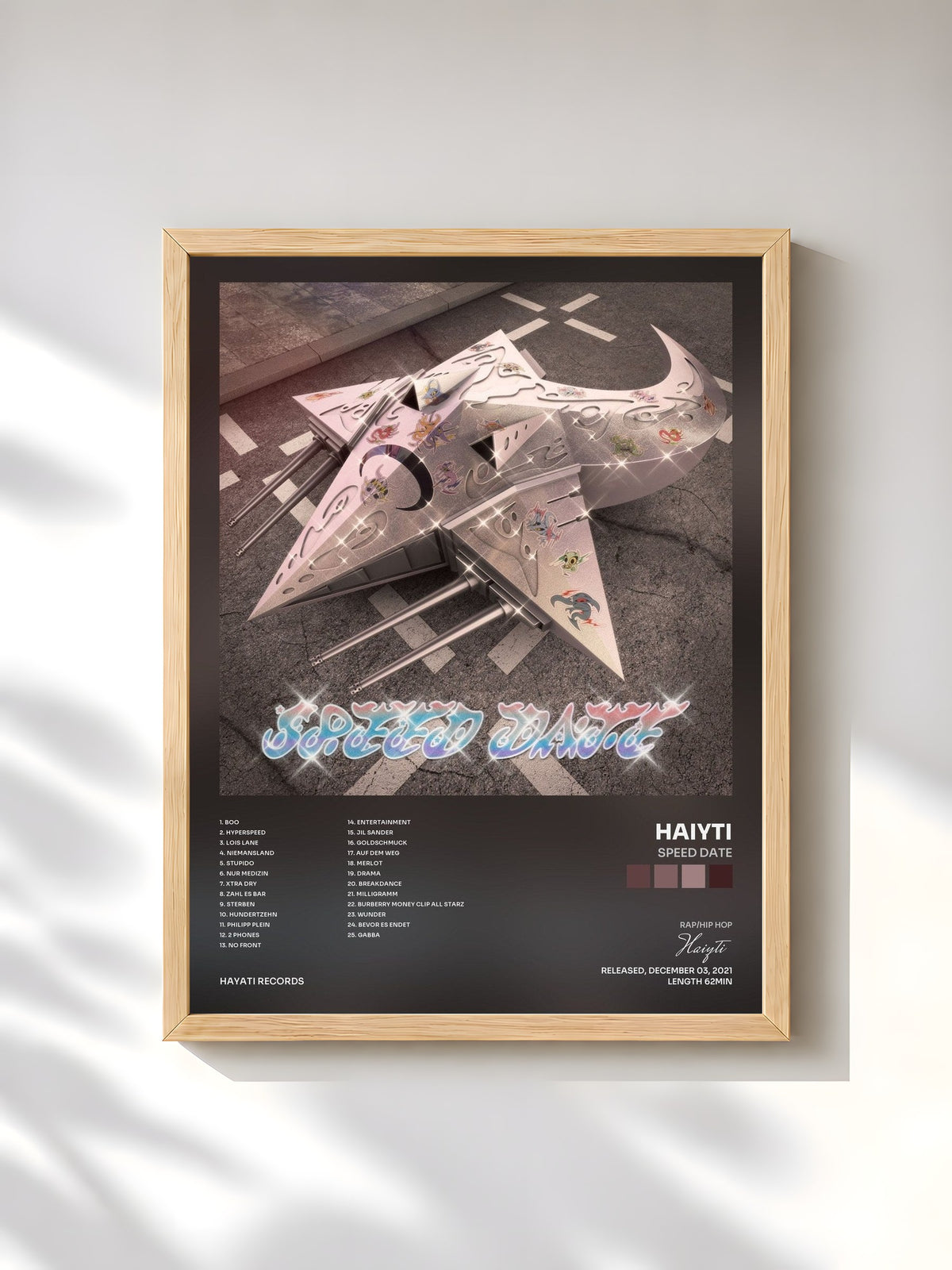 #bois Tableau de l'album SPEED DATE de Haiyti, cadre en bois brut, imprimé et encadré en France