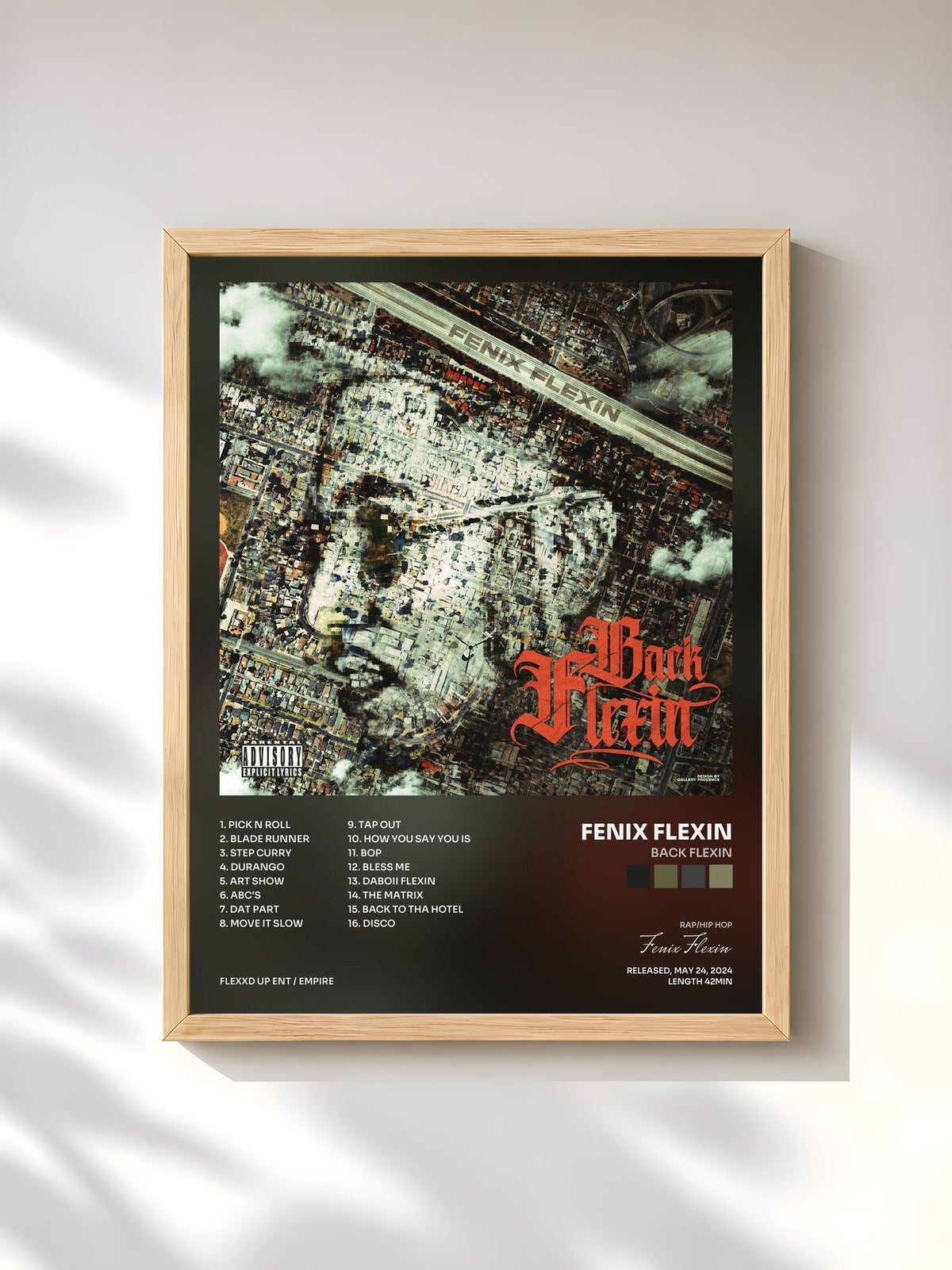 #bois Tableau de l'album BACK FLEXIN de Fenix Flexin, cadre en bois brut, imprimé et encadré en France