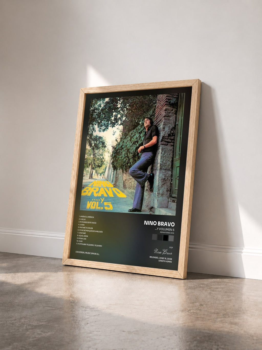 #bois Tableau de l'album ...Y Volumen 5 (Remastered 2016) de Nino Bravo vu de trois quarts, cadre en bois brut