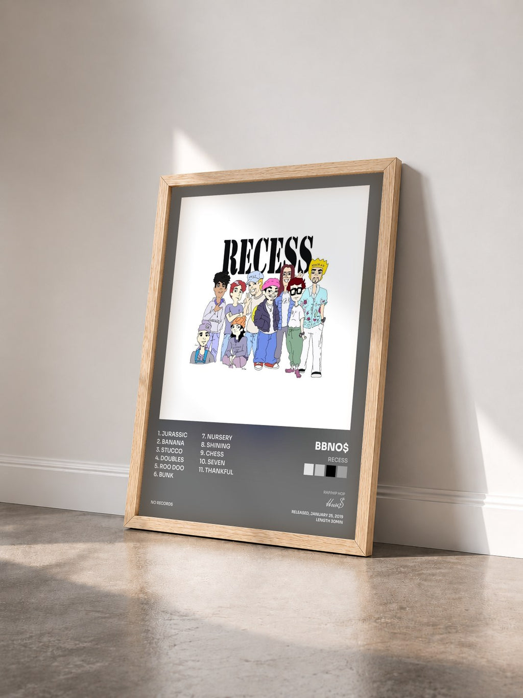 #bois Tableau de l'album recess de bbno$ vu de trois quarts, cadre en bois brut