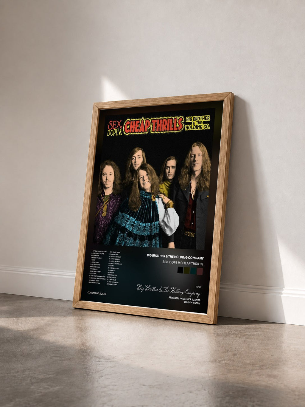 #bois Tableau de l'album Sex, Dope & Cheap Thrills de Big Brother & The Holding Company vu de trois quarts, cadre en bois brut
