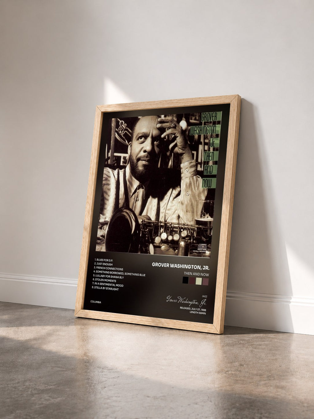 #bois Tableau de l'album Then And Now de Grover Washington, Jr. vu de trois quarts, cadre en bois brut