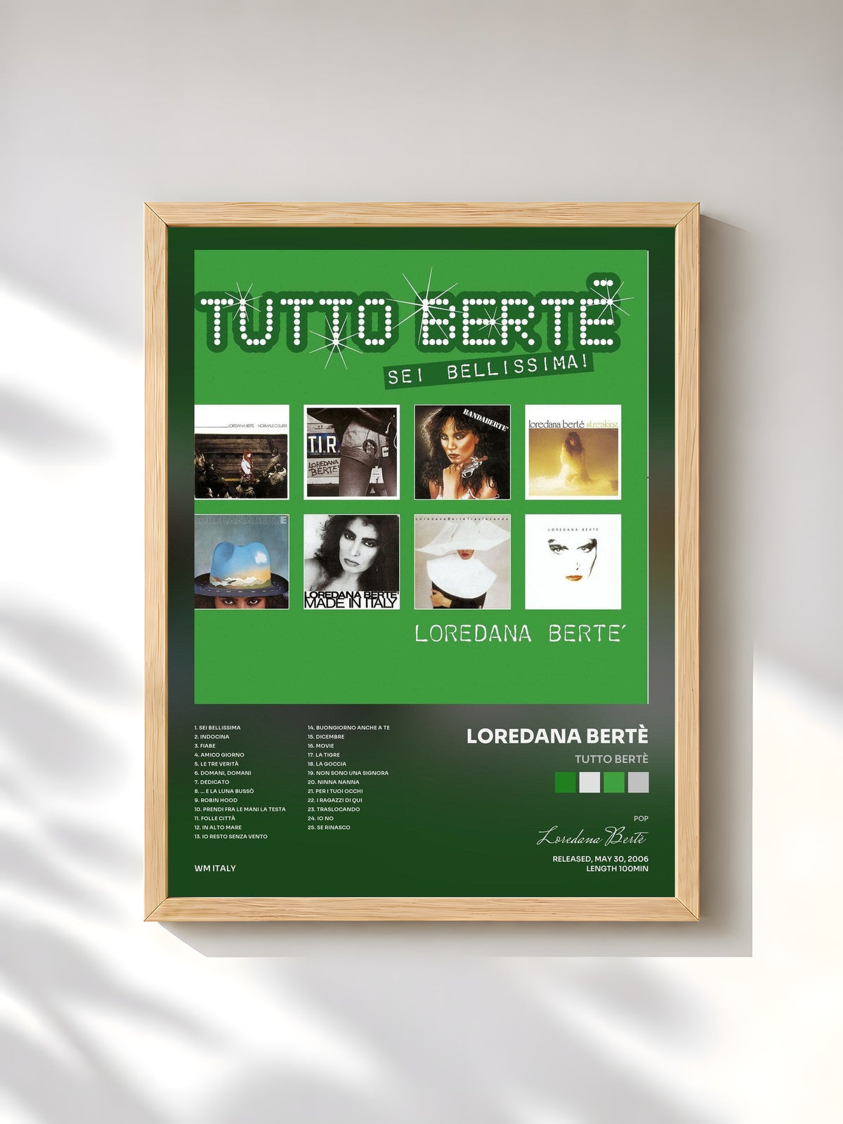 #bois Tableau de l'album Tutto Bertè de Loredana Bertè, cadre en bois brut, imprimé et encadré en France