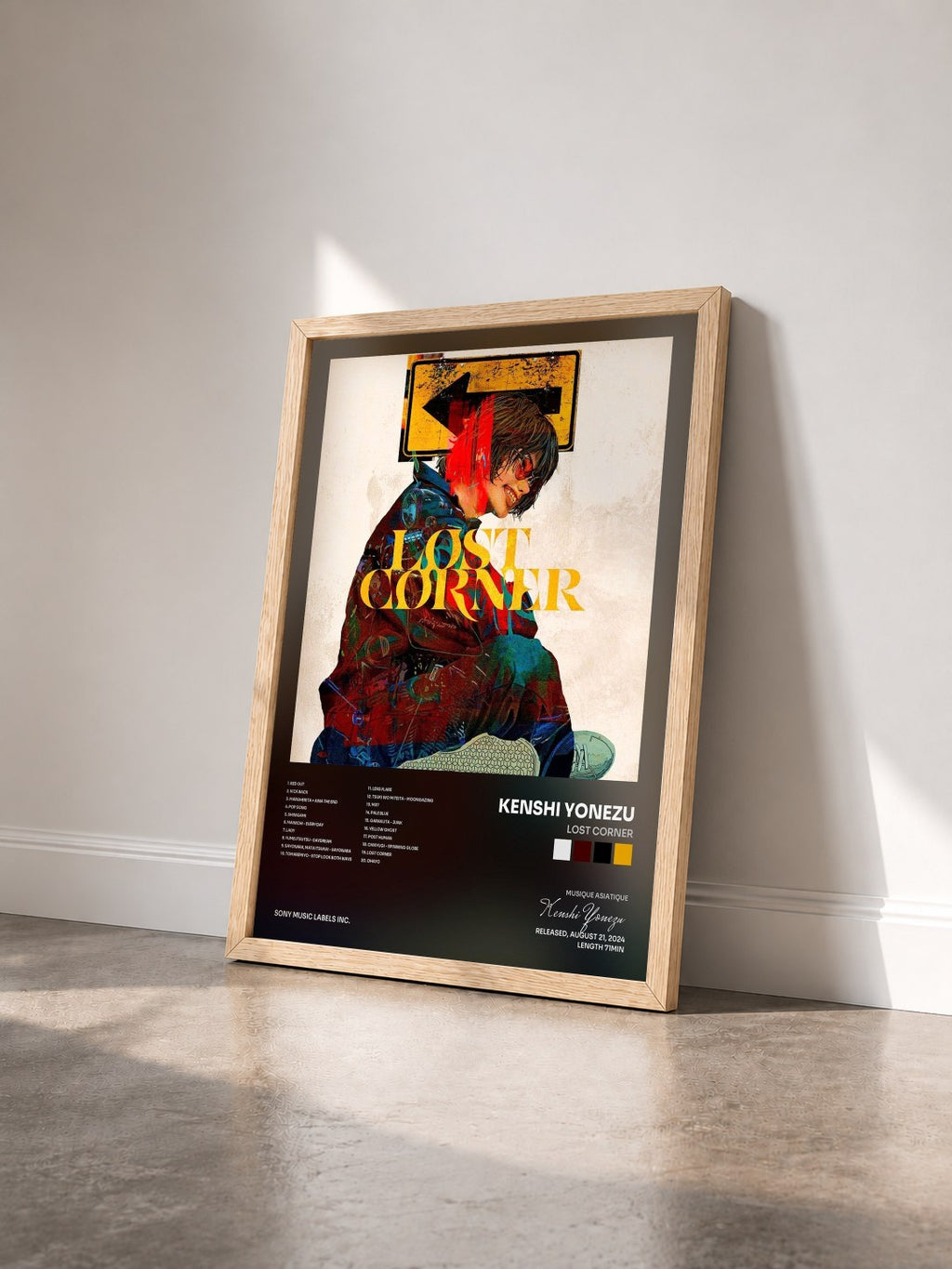 #bois Tableau de l'album LOST CORNER de Kenshi Yonezu vu de trois quarts, cadre en bois brut