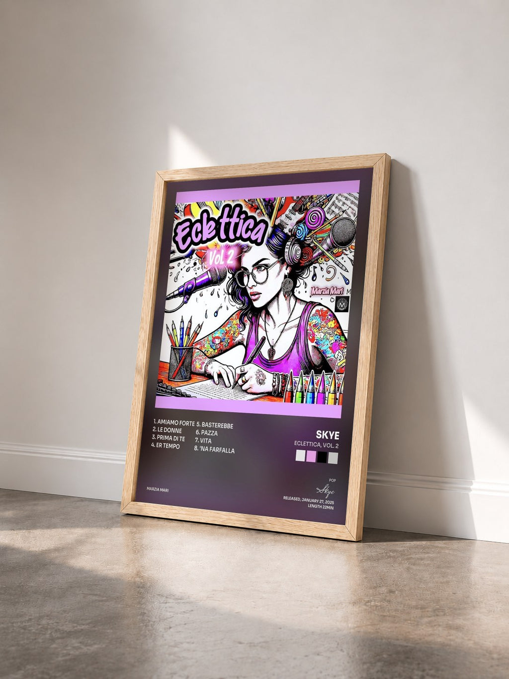 #bois Tableau de l'album Eclettica, Vol. 2 de Skye vu de trois quarts, cadre en bois brut