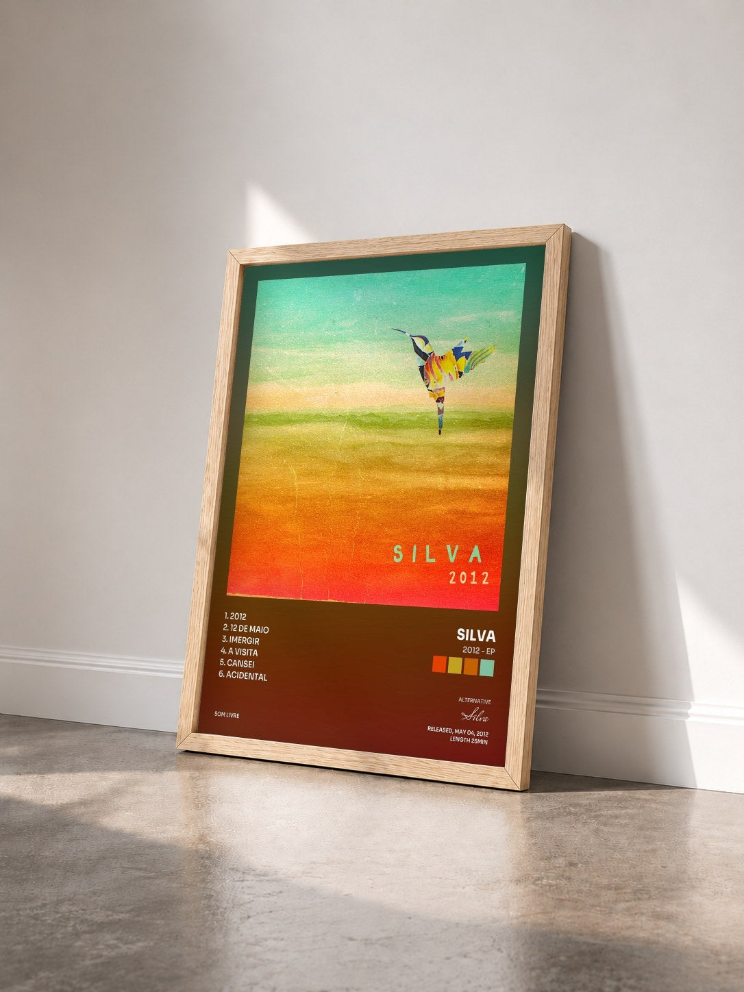 #bois Tableau de l'album 2012 - EP de Silva vu de trois quarts, cadre en bois brut
