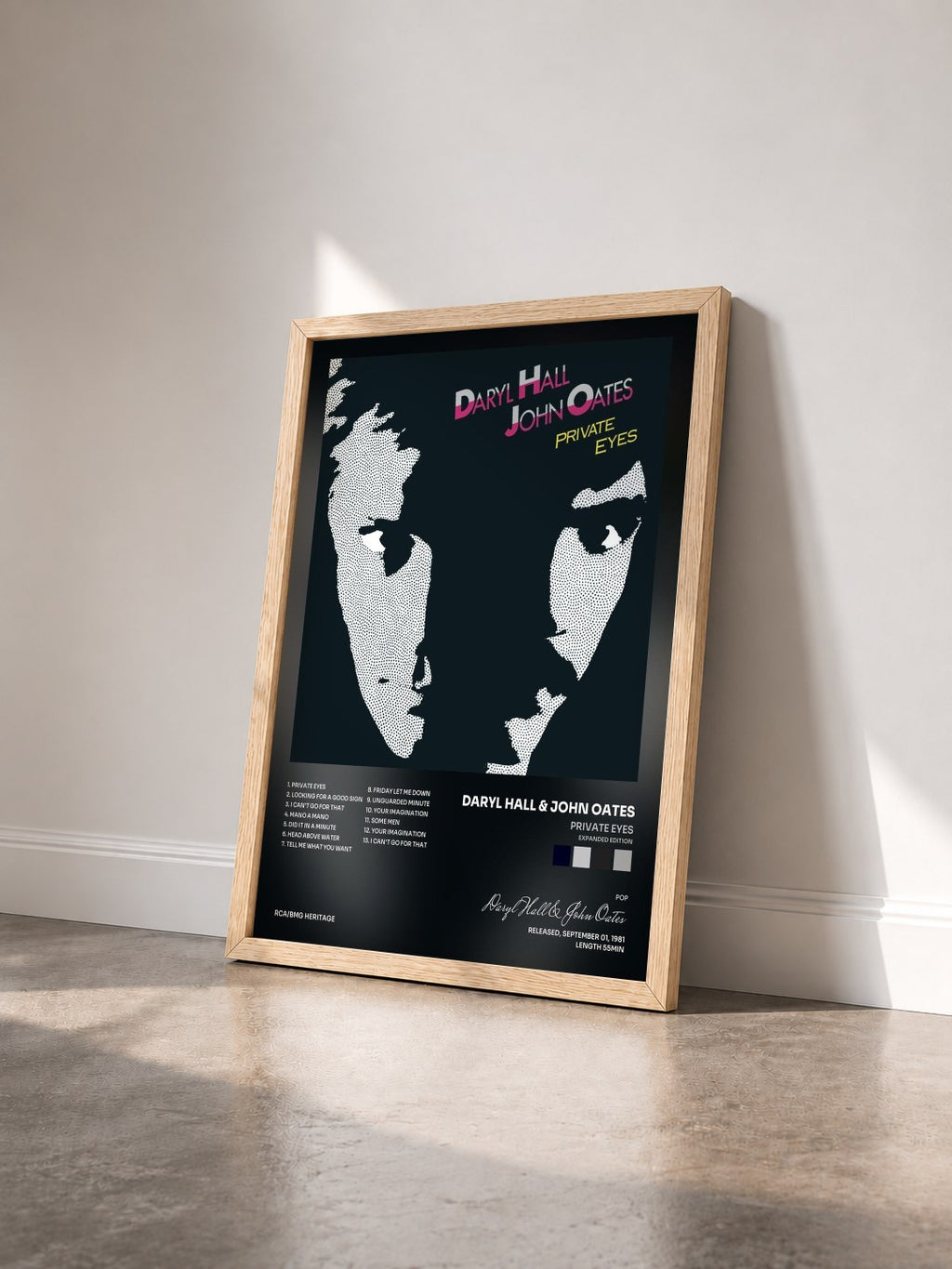 #bois Tableau de l'album Private Eyes (Expanded Edition) de Daryl Hall & John Oates vu de trois quarts, cadre en bois brut