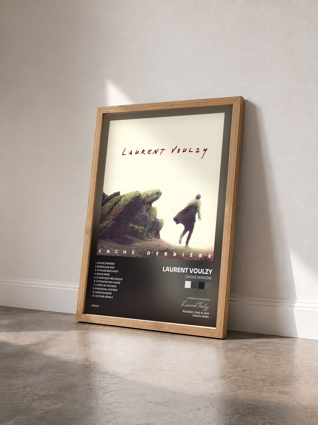 #bois Tableau de l'album Caché derrière de Laurent Voulzy vu de trois quarts, cadre en bois brut