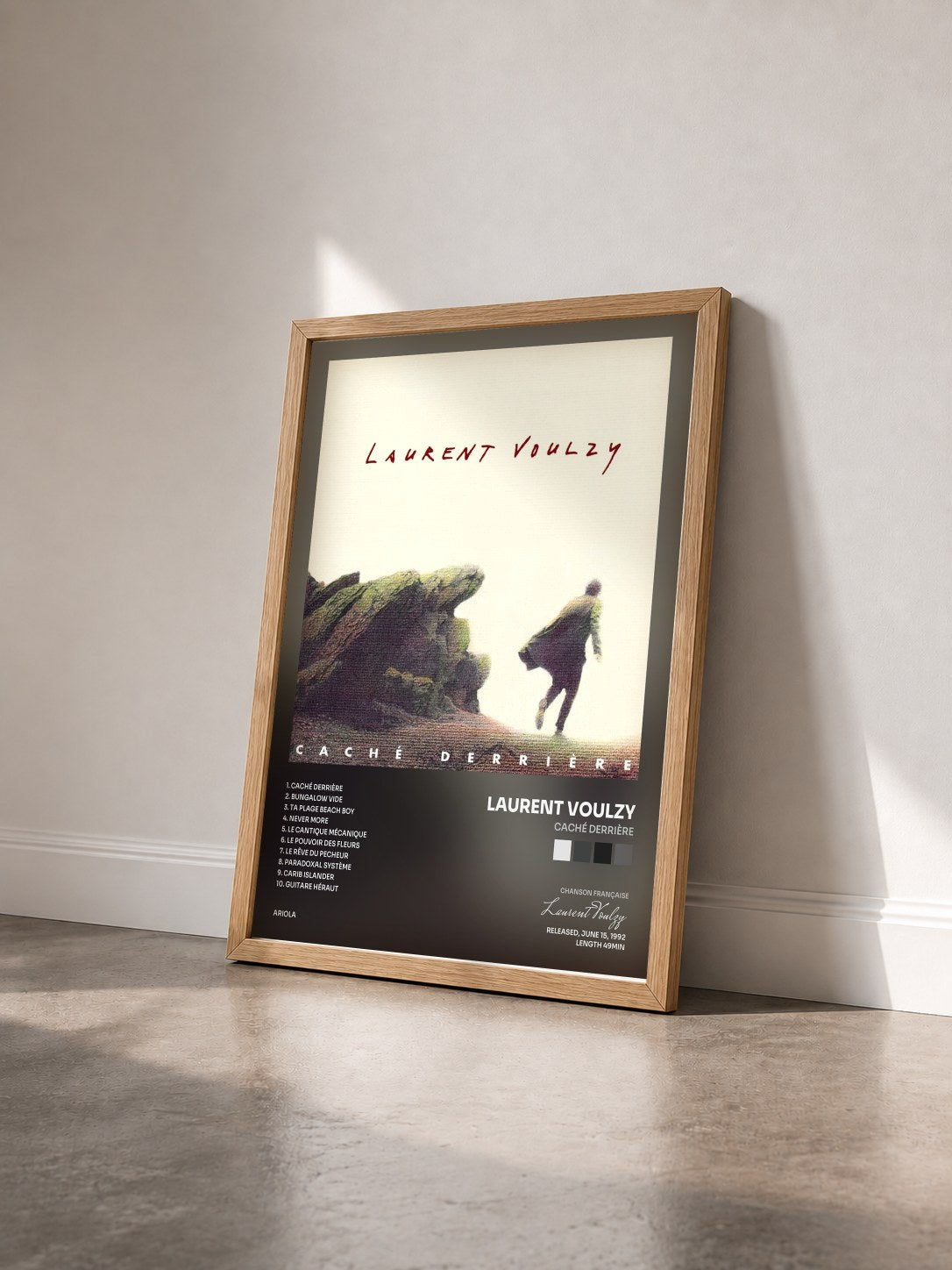 #bois Tableau de l'album Caché derrière de Laurent Voulzy vu de trois quarts, cadre en bois brut
