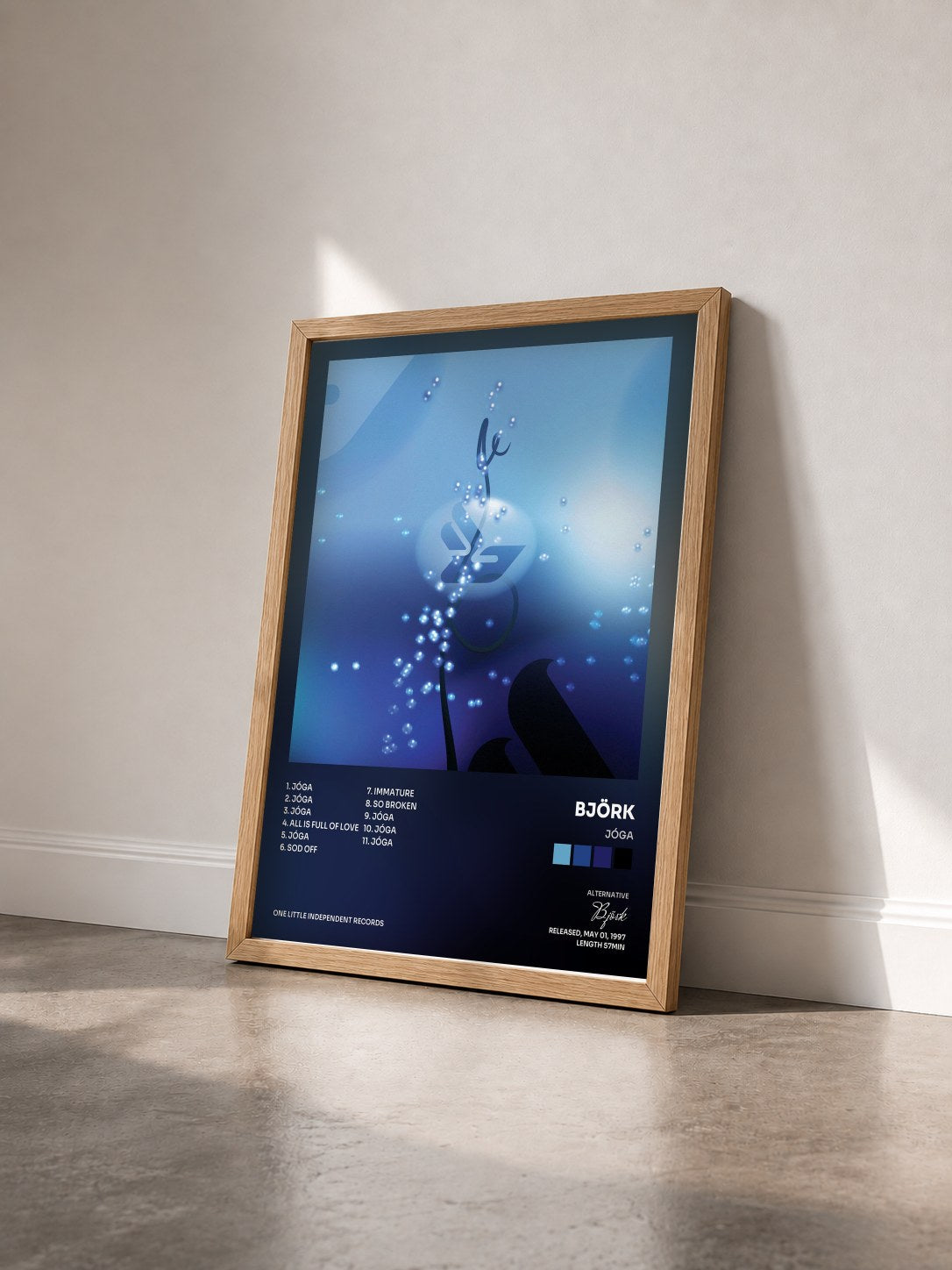 #bois Tableau de l'album Jóga de Björk vu de trois quarts, cadre en bois brut