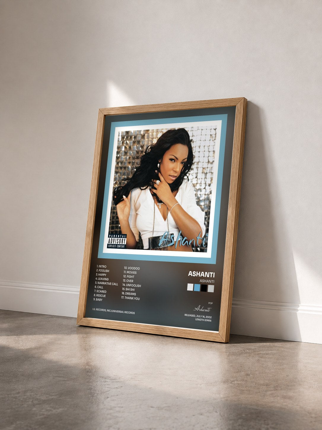 #bois Tableau de l'album Ashanti de Ashanti vu de trois quarts, cadre en bois brut