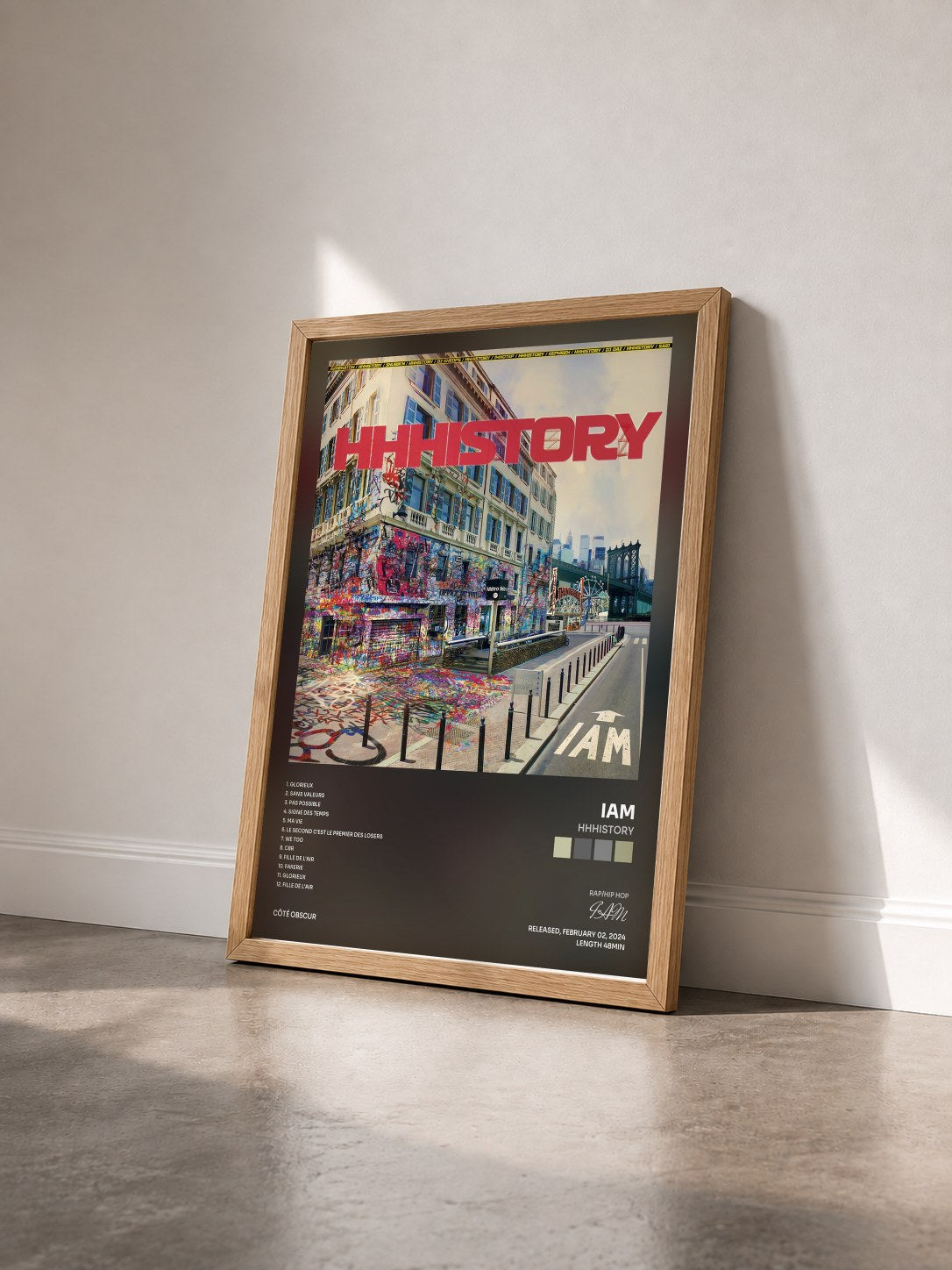 #bois Tableau de l'album HHHistory de IAM vu de trois quarts, cadre en bois brut