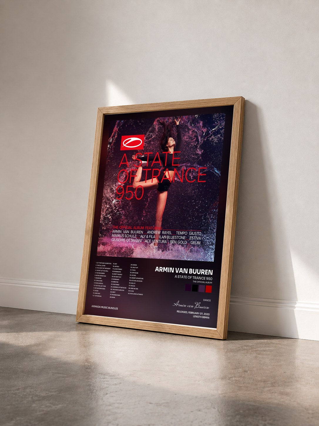 #bois Tableau de l'album A State Of Trance 950 (The Official Album) de Armin van Buuren vu de trois quarts, cadre en bois brut