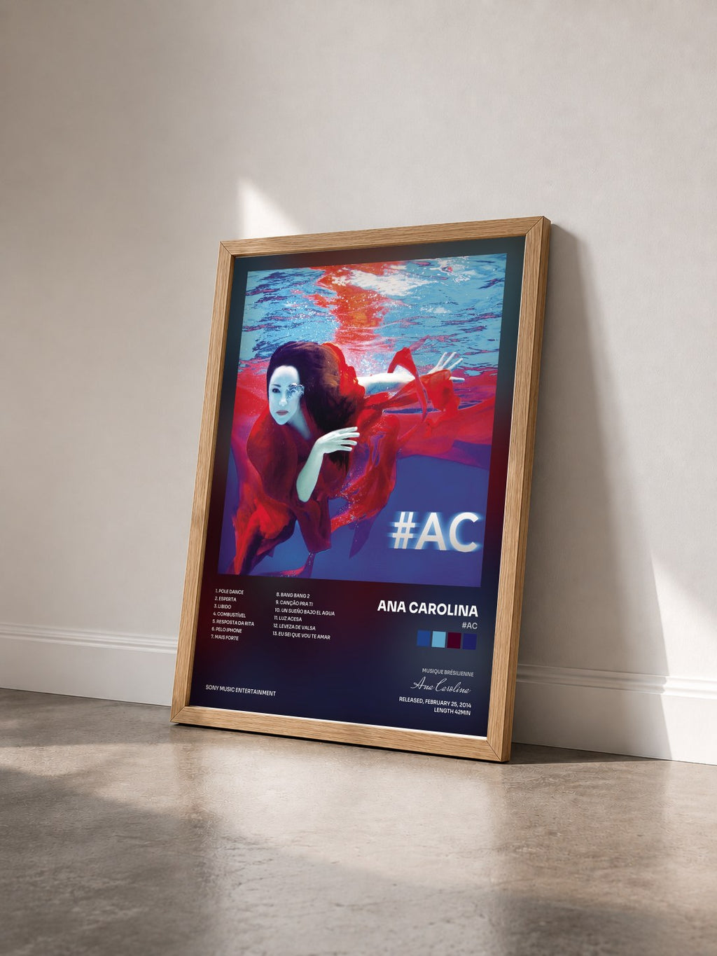 #bois Tableau de l'album #AC de Ana Carolina vu de trois quarts, cadre en bois brut