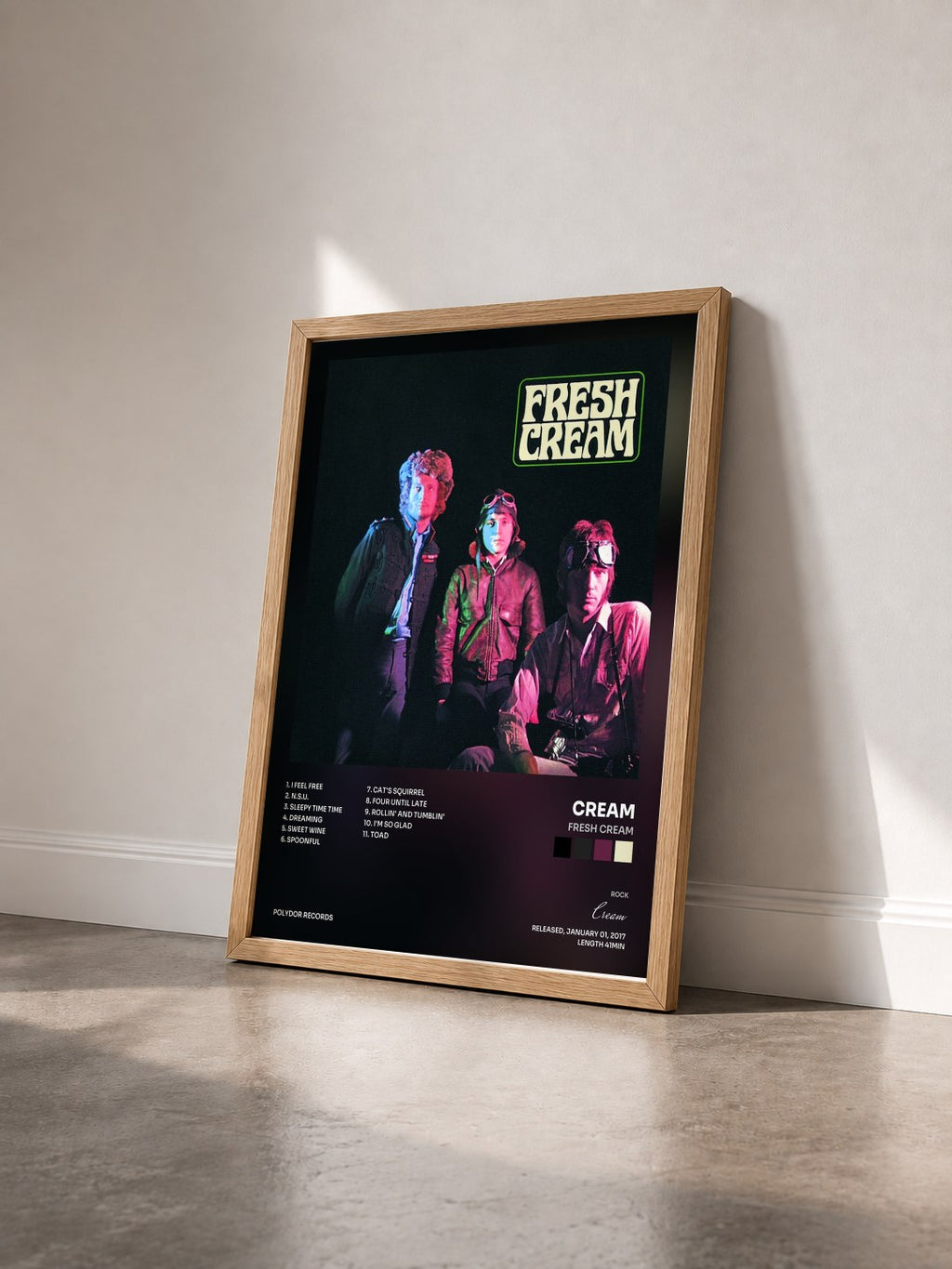 #bois Tableau de l'album Fresh Cream de Cream vu de trois quarts, cadre en bois brut