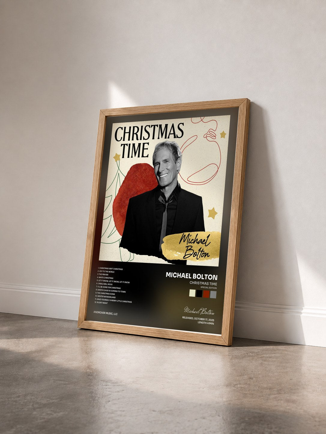 #bois Tableau de l'album Christmas Time (Special Edition) de Michael Bolton vu de trois quarts, cadre en bois brut