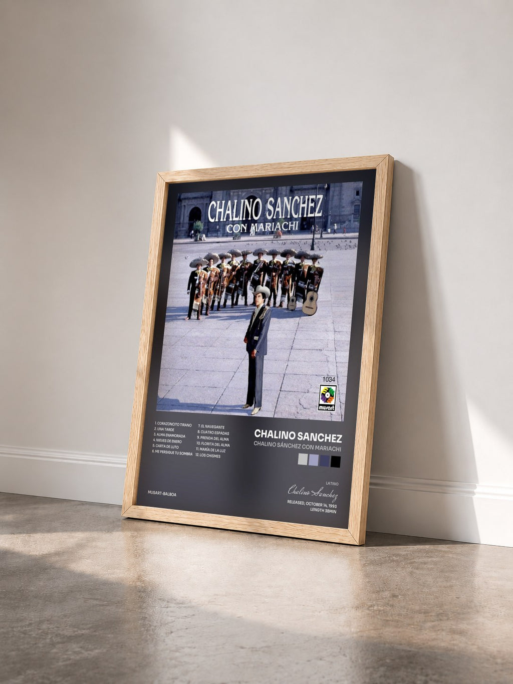 #bois Tableau de l'album Chalino Sánchez Con Mariachi de Chalino Sanchez vu de trois quarts, cadre en bois brut
