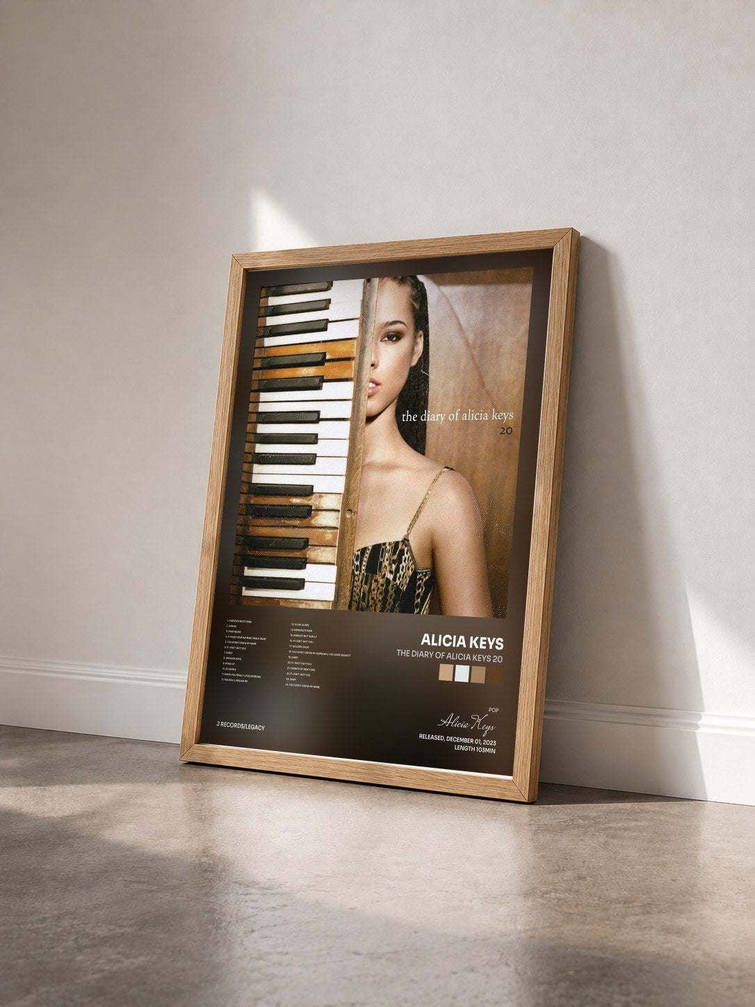 #bois Tableau de l'album The Diary Of Alicia Keys 20 de Alicia Keys vu de trois quarts, cadre en bois brut