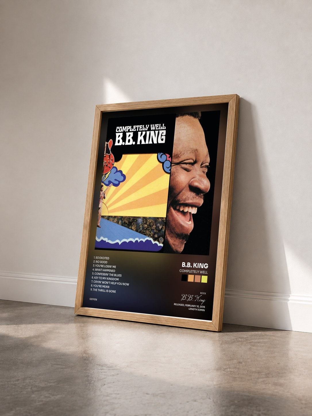 #bois Tableau de l'album Completely Well de B.B. King vu de trois quarts, cadre en bois brut