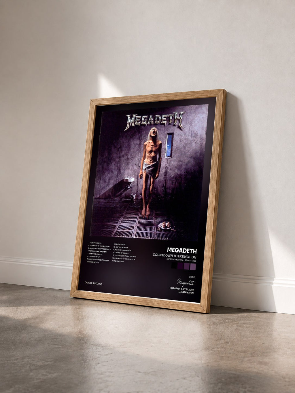 #bois Tableau de l'album Countdown To Extinction (Expanded Edition - Remastered) de Megadeth vu de trois quarts, cadre en bois brut