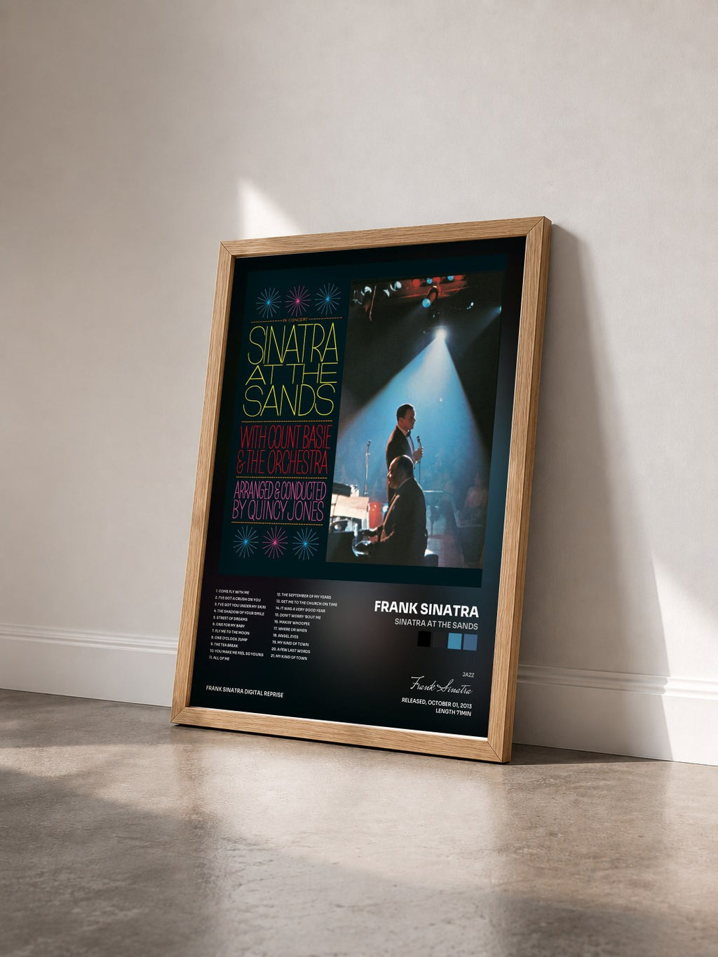 #bois Tableau de l'album Sinatra At The Sands de Frank Sinatra vu de trois quarts, cadre en bois brut