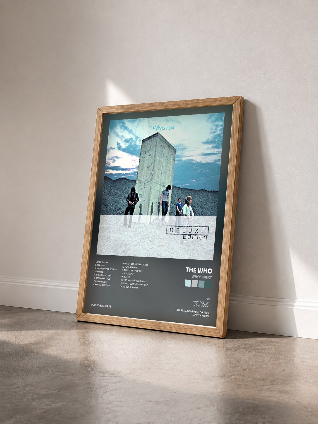 #bois Tableau de l'album Who's Next de The Who vu de trois quarts, cadre en bois brut
