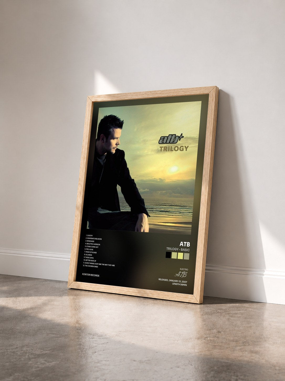 #bois Tableau de l'album Trilogy - Basic de ATB vu de trois quarts, cadre en bois brut