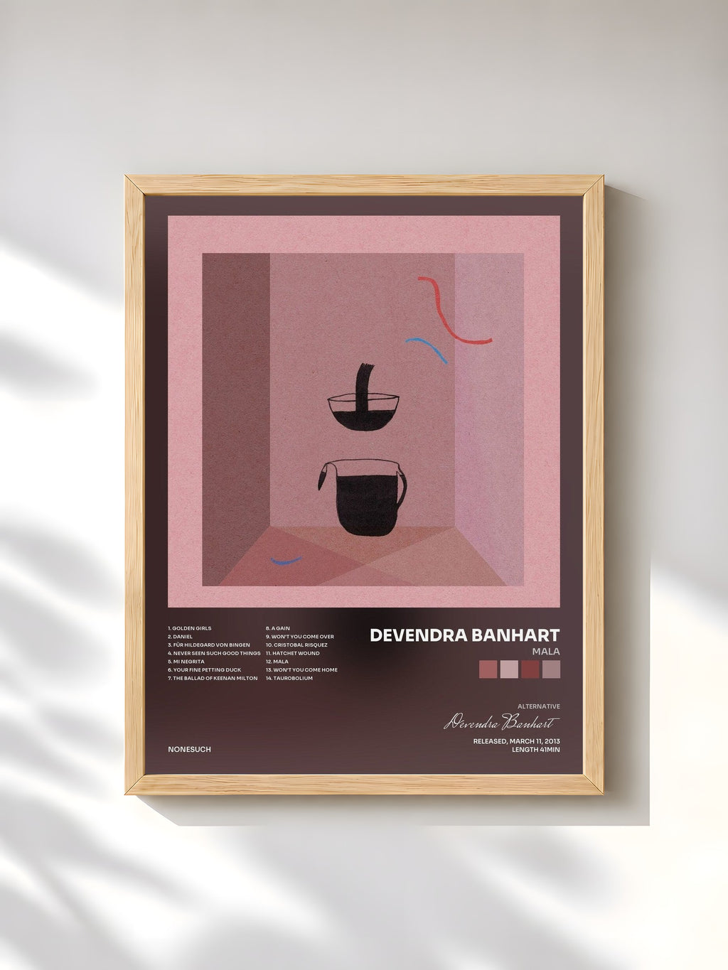 #bois Tableau de l'album Mala de Devendra Banhart, cadre en bois brut, imprimé et encadré en France