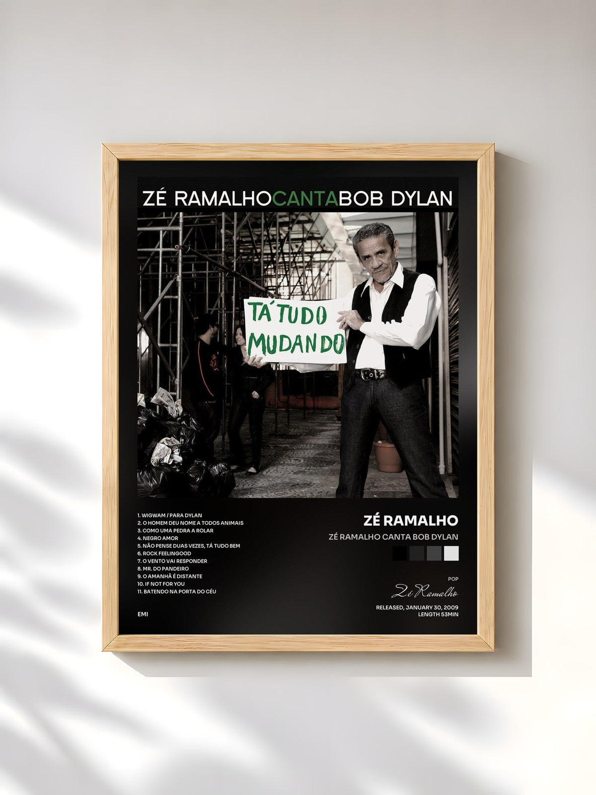 #bois Tableau de l'album Zé Ramalho Canta Bob Dylan de Zé Ramalho, cadre en bois brut, imprimé et encadré en France