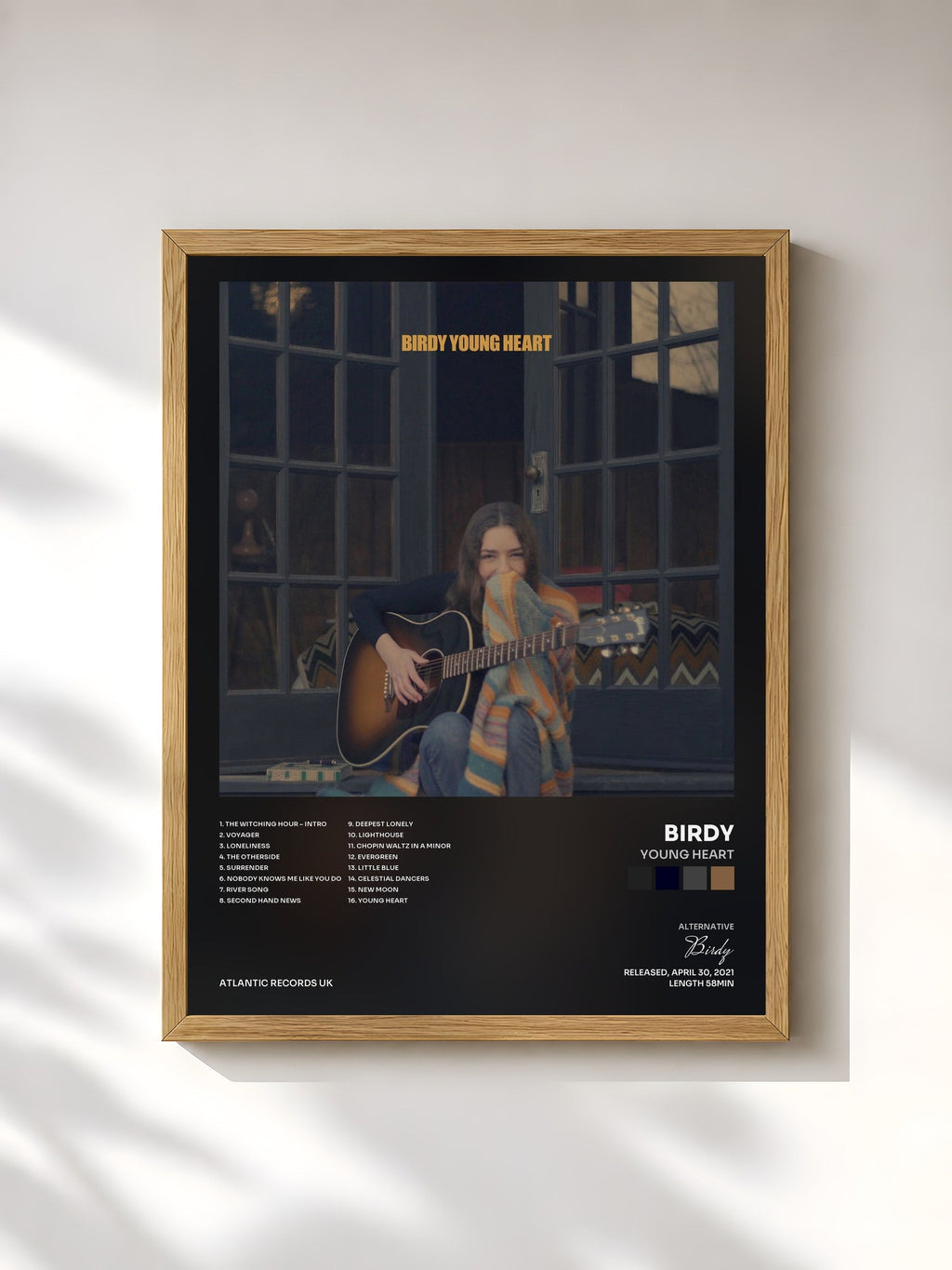 #bois Tableau de l'album Young Heart de Birdy, cadre en bois brut, imprimé et encadré en France